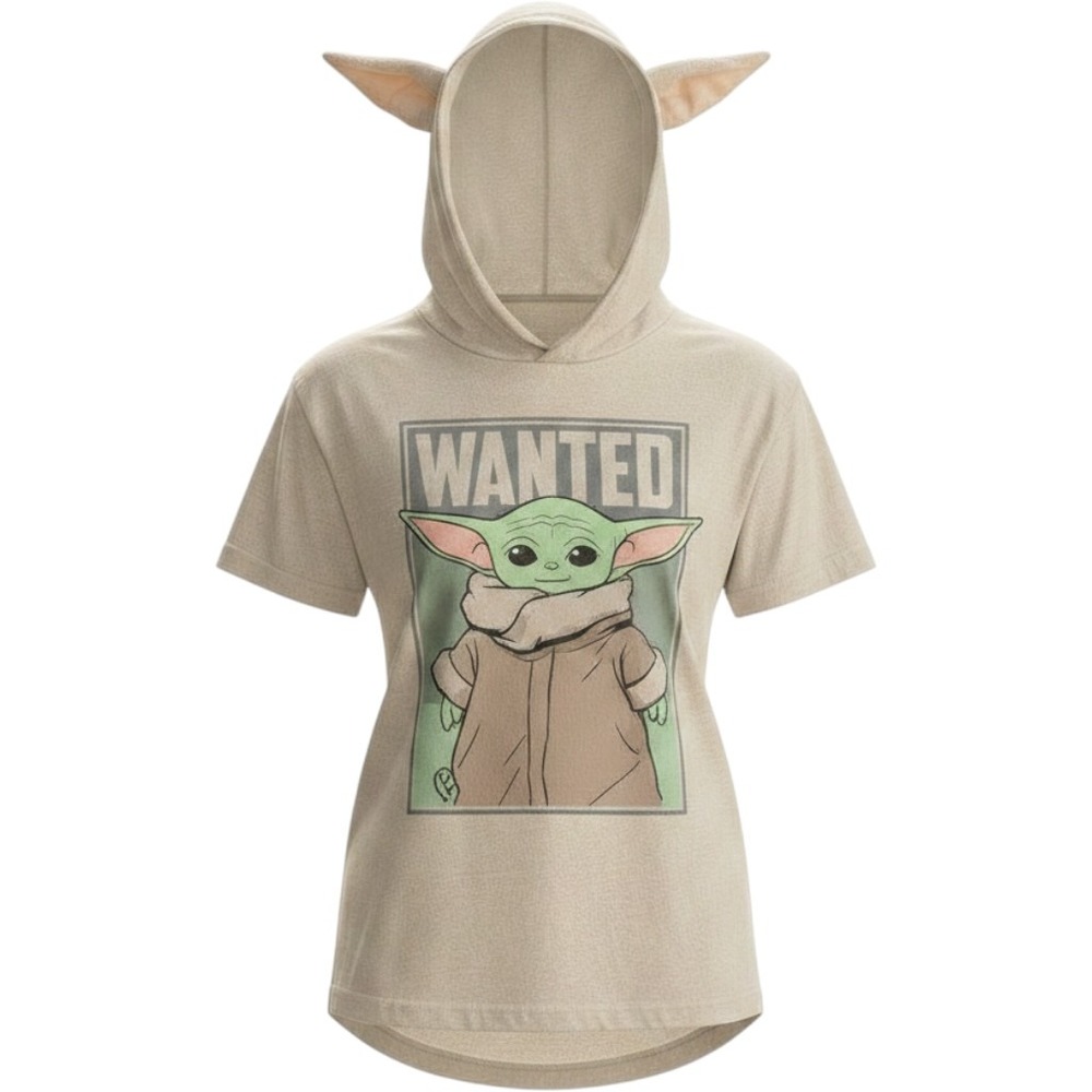 Star Wars Hooded T-Shirt Kids Size 6 Beige Excellent Baby Yoda Grogu 3D Ears